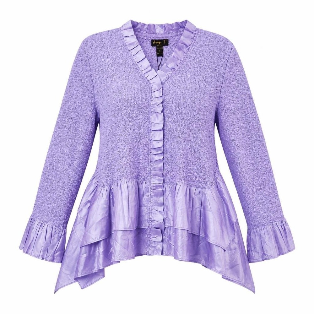Jenny T Purple Peplum Ruffle Crinkle Sweater Womens 2X Cardigan Tiered Layered